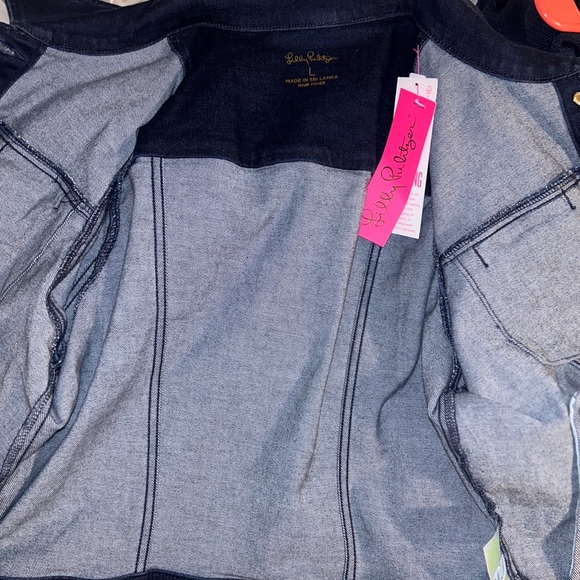 Jean Jacket Lilly Pulitzer denim jacket cosmic wash LAYLANI size large $178 - Picture 9 of 9